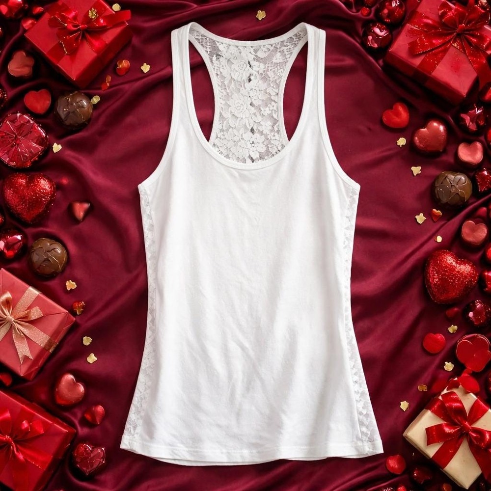 Abercrombie & Fitch M White Lace Racerback Tank Top Moose Logo Y2K Women Medium